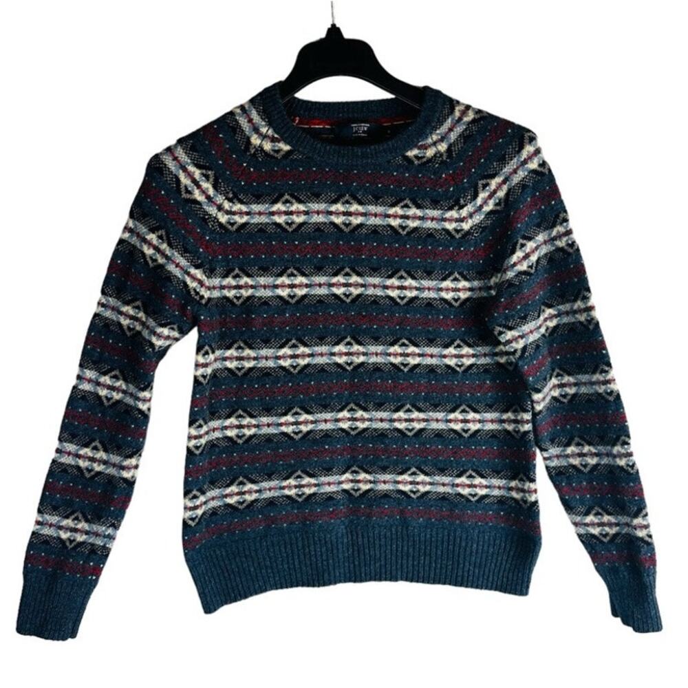 J. Crew Mens Sz Medium Sweater Blue Red Pullover Striped Casual Lambs Wool Blue